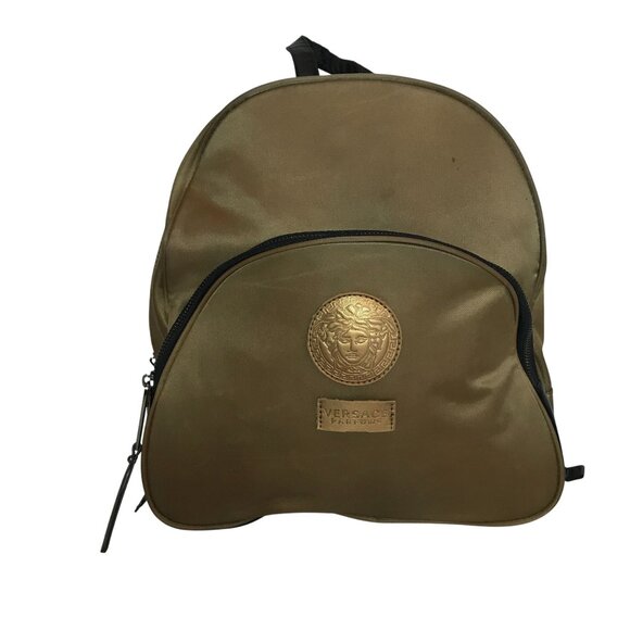 Versace Parfums Backpack Bronze Nylon Medusa Logo Top Handles 13" - Picture 1 of 14